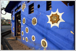 Blue restaurant with star-like tiles.  Rua Belmiro Braga.  Villa Magdalena neighborhood.