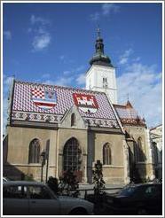 Church with tiled roof in downtown Zagreb.