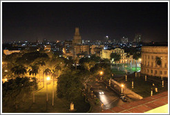 View of Havana from Hotel Saratoga, including Parque Central (Central Park), at night.