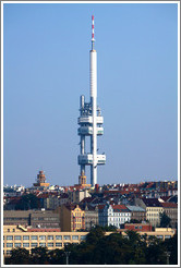 ?i?kov Television Tower, built 1985-1992, viewed from the Powder Tower (Pra?n?r?).