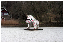 Floating dog (?) sculpture.  Stadsgraven (City Pond).