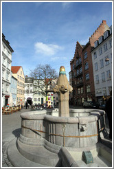 Fountain with fish figures.  Vandkunsten, city centre.
