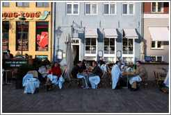 Restaurant with blankets for patrons.  Nyhavn (New Harbor).