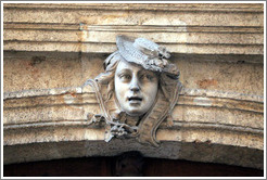 Sculpture of a woman with a hat.  H? d'Ailhaud, Epoque Louis XV, Rue Mignet.   Old town.