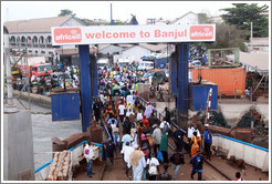 Ferry sign: "Welcome to Banjul".