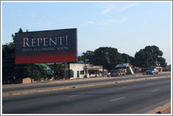 Billboard reading Repent! Jesus is Coming Soon.