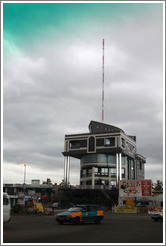 Boat-shaped building housing a radio station.