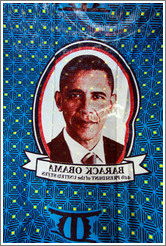 Barack Obama's image printed onto a textile.