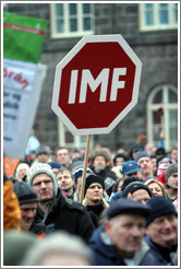 Reykjavik protest.  IMF stop sign.