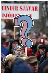 Reykjavik protest.  Question mark sign.