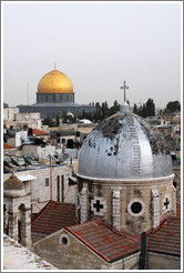 View of two domes - one a mosque, the other a church - from the Austrian Hospice of the Holy Family, Old City of Jerusalem.