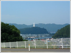 Entering the town of Kamaishi.  The Kamaishi Daikannon is visible.