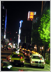 Taxis at night.  Shimbashi neighborhood.
