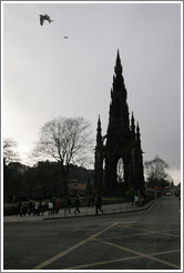 Silhouette of Scott Monument on an overcast day.
