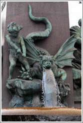 Dragon-dog figure on fountain outside Z?rich Hauptbahnhof (Main Station). Altstadt (Old Town).