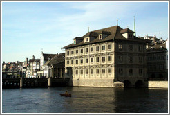 Rathaus (Town Hall), on the Limmat river.  Altstadt (Old Town).