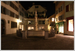 Fountain on Spiegelgasse at night.  Altstadt (Old Town).