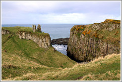 Dunseverick Castle, or the little that remains of it, on a sea cliff.